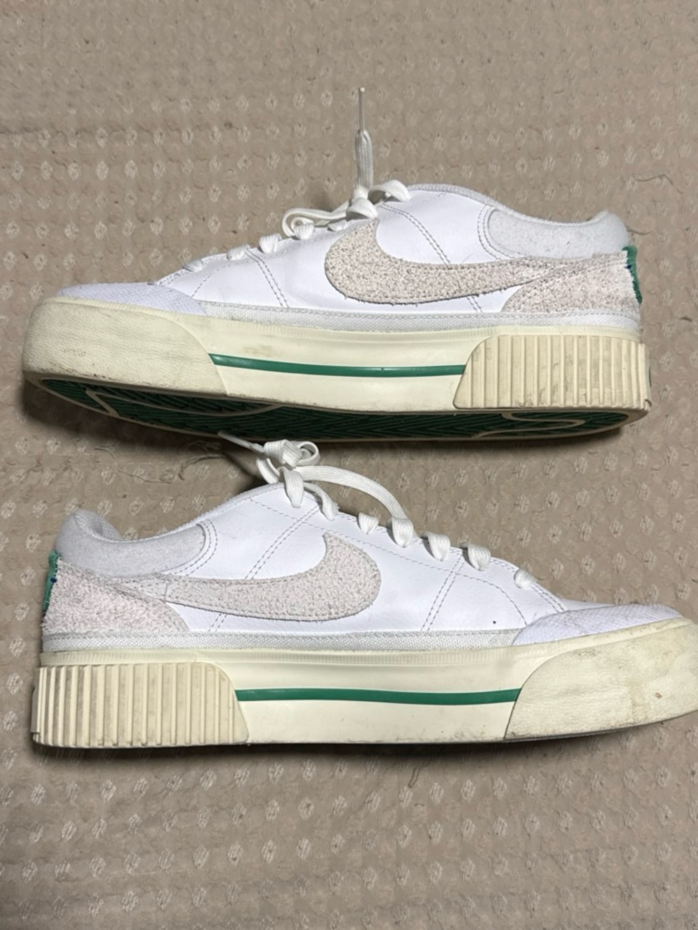 Nike White Platform Sneakers with Green Trim